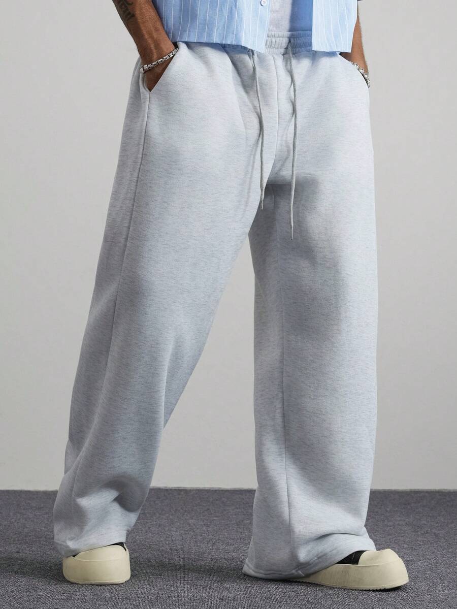 PAVTROS Loose Fit Men's Drawstring Waist Wide Leg Sweatpants - Light Grey - View 1