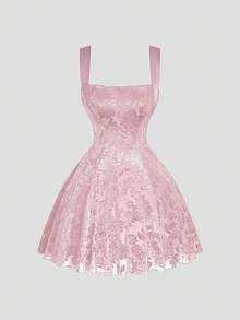 Sweetra Plus Size Spaghetti Strap Sleeveless Backless Tie-Up Waist Fitted Elegant Minimalist Short Dress - Baby Pink - View 2