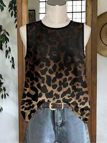 EMERY ROSE Camiseta de tirantes casual y versátil con estampado de leopardo degradado y cuello redondo, nueva llegada de primavera/verano, talla grande vendido - Multicolor - Ver 3