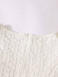 Đầm ngắn tay màu mơ thanh lịch kiểu cổ điển, đầm tay cánh hoa cổ vuông dệt jacquard mùa xuân/hè, đầm dự tiệc sinh nhật. - Màu be - Xem 6