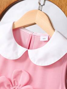Vestido Elegante e Fofo Sem Mangas com Decoração Floral em Linha A, Rosa Pálido, Adequado para Atividades Escolares de /Verão, Festa de Aniversário, Reunião - Rosa chiclete - Visão 3