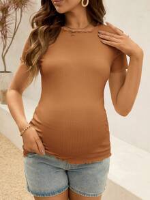 SHEIN Áo bầu tay ngắn ôm sát, viền gân, kiểu bèo nhún - màu nâu - Xem 9