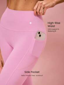 GLOWMODE 情人节每日闪耀超柔软轻盈弹力短袖圆领露脐上衣和 FeatherFit™ 紧身裤套装，低强度日常休闲街头服饰 - 粉色 - 查看 6