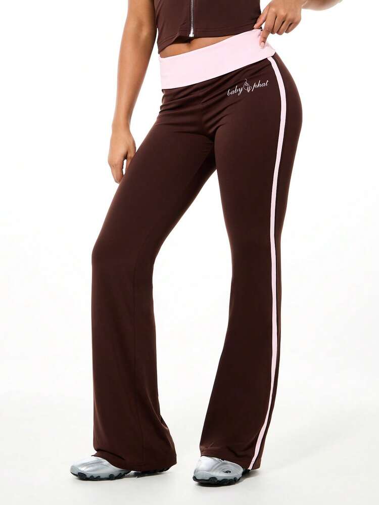 BABYPHAT Logo Foldover Waistband Flare Pants With Side Stripe Detail And Signature Brand Text
