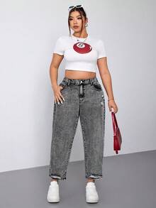 Jeanoix 大码休闲日常水洗斜插口袋锥形牛仔裤 - 灰色 - 查看 1