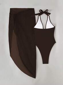 Glamine Set de 2 piezas Bikini con escote halter y espalda descubierta en color borgoña, para mujer. Ideal para vacaciones de /verano en la playa - Marrón - Ver 5