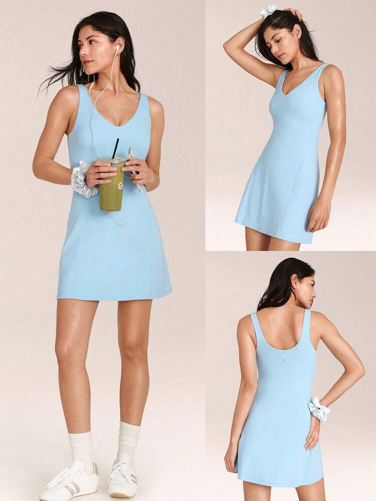 Twirl And Glow Sweetheart Neckline Wide Shoulder Straps Removable Cups Tennis Dress Daily Casual Street Wear