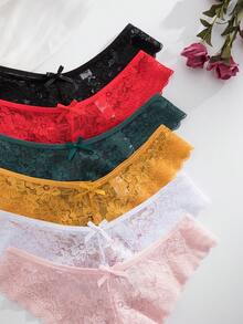 Set Of 12 Pieces Elegant And Comfortable Lace Panties For Women - 酒紅色 - 查看 6