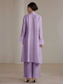Graceveil 2pcs/Set Women Elegant Stand Collar Ruffle Cuff Long Sleeve Set Modest - Purple - View 4