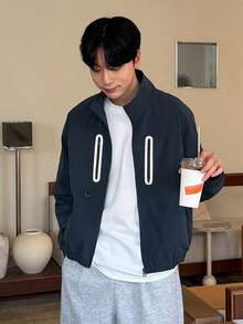 DAZY Men's Outdoor Jacket With Contrast Color Pockets And Prints, Suitable For Spring And Autumn - Blue - View 6