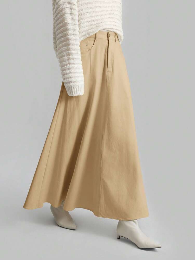 2026 Spring/Summer Minimalist Solid Color A-Line Skirt, Urban Commute Business Casual Women's, Office Lady Elegant Attire, Suitable For New Year Party, Wedding Guest