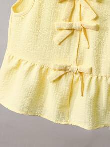 SHEIN Young Girl Summer Casual Sleeveless Shirt With Bow Decor - Yellow - View 5