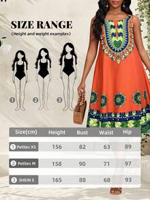 SHEIN Lady Petite Lady Petite Women's Floral Print Sleeveless Casual Midi Dress,Orange Summer Boho Tropical Vacation Holiday Beach Outfits Elegant Spring Summer Clothes - Multicolor - View 7