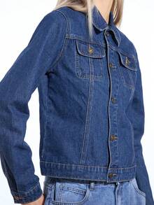 COUREZ Oversized Denim Jacket For Women,Navy Blue Autumn Casual Everyday Mid Blue Wash Y2K Spring Streetwear Street Party Rave Summer Jackets - Blue - View 7