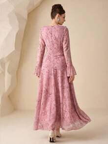 Modelyn Elegant & Romantic Floral Print Long Dress For Outdoor Wear - Pink - View 2
