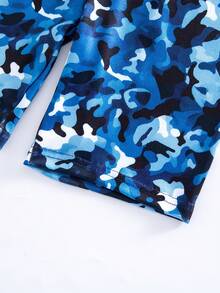 Boys' Shark Print Short Sleeve Snug Fit Pajama Set, Blue Camouflage Cool Print, Soft Sleepwear 2 Pieces Set - Navy Blue - View 4