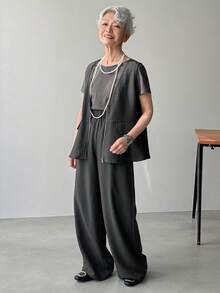 FRIFUL Women's Dark Grey Loose Casual Versatile Vest & Pants Suit - Dark Grey - View 5