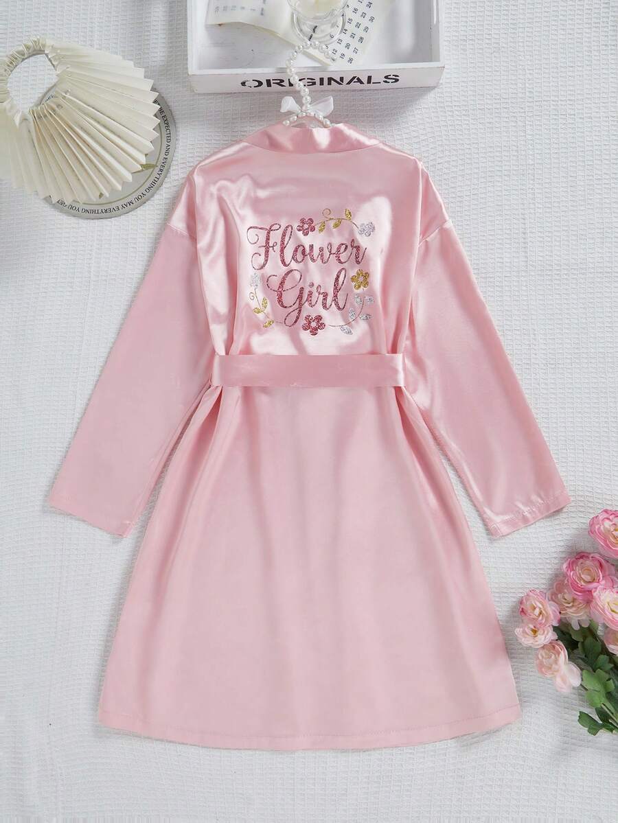 Áo ngủ maxi dài tay màu hồng satin in hoa cho bé gái, có dây buộc eo, đồ ngủ. - Hồng - Xem 1