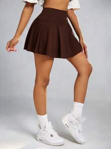 CourtClass CourtClass 女款純色極簡日常柔軟運動裙褲 健身跑步 棕色 夏季健身跑步 - 棕色 - 查看 3