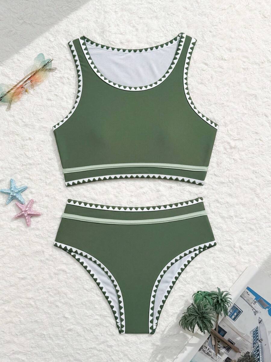 Tween Girl Solid Color Ruffled Floral Trim Swimwear Set, Suitable For Beach, Vacation, Spring/Summer/Autumn Tween Bathing Suits 2 Piece Set Girls Two Piece Bathing Tween Teenager Bathing Suit Girls 2 Piece High Waisted Bikini For Tweens Swimsuits For Tweens Bikini Green Three Piece Bathing Suits For Teens Teen Girl Swimsuit 2 Piece Tweens Two Piece Swimsuit 2 Piece Beach Wear Bathing Suits For Teens Full Coverage Spring Summer Picks