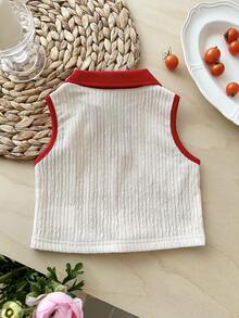 SHEIN LMoss Kids Áo không tay cổ phối màu tương phản in hình quả anh đào cho bé gái - Nhiều màu - Xem 2