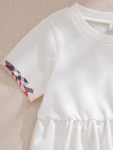 Souflis Souflis French Summer New Fashion White Round Neck Short Sleeve Dress With Delicate Plaid Decor, Suitable For Casual, Shopping, School And Other Occasions, Girls Dress White Dress For Babies Babies Clothes For Girls Baby Girl White Dress - White - View 8