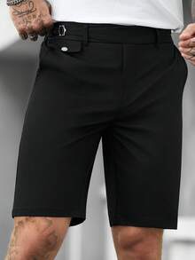 Manfinity CasualCool Men's Solid Color Pocket Casual Knee-Length Shorts Black Dress Shorts Men Black Designer Shorts Man Black Shorts Men - Black - View 5