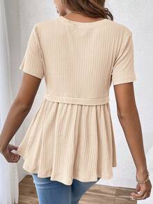 Elegant Romantic Gender Reveal Party Round Neck Short Sleeve Fitted Maternity T-Shirt - Apricot - View 2