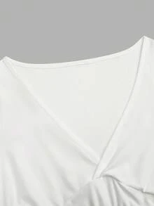 Sweetra Áo thun ngắn tay cổ chữ V màu trơn gợi cảm dành cho nữ - trắng - Xem 6