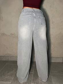 Dayanna Comas 女式口袋阔腿休闲牛仔裤 - 灰色 - 查看 2