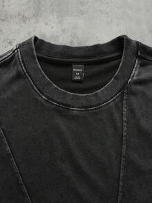 ROMWE MEN Grunge Punk Áo thun nam tay ngắn cổ tròn, kiểu dáng thường ngày, đã qua xử lý mài mòn. - màu đen - Xem 2
