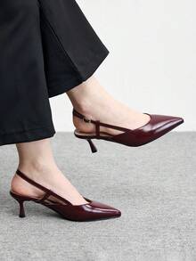 CUCCOO BIZCHIC Zapatos de tacón alto para mujer, sandalias de punta fina de cuero patentado burdeos con estilo retro, suela blanda y transpirable con diseño calado, zapatos cómodos y elegantes, versátiles para ir al trabajo o en citas, tacones altos que estilizan las piernas, ideales para el Día de San Valentín - Burdeos - Ver 5