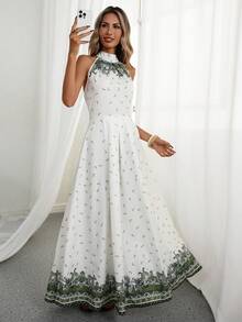Breezaya Đầm không tay cổ yếm in họa tiết thời trang mới dành cho nữ - Nhiều màu - Xem 3
