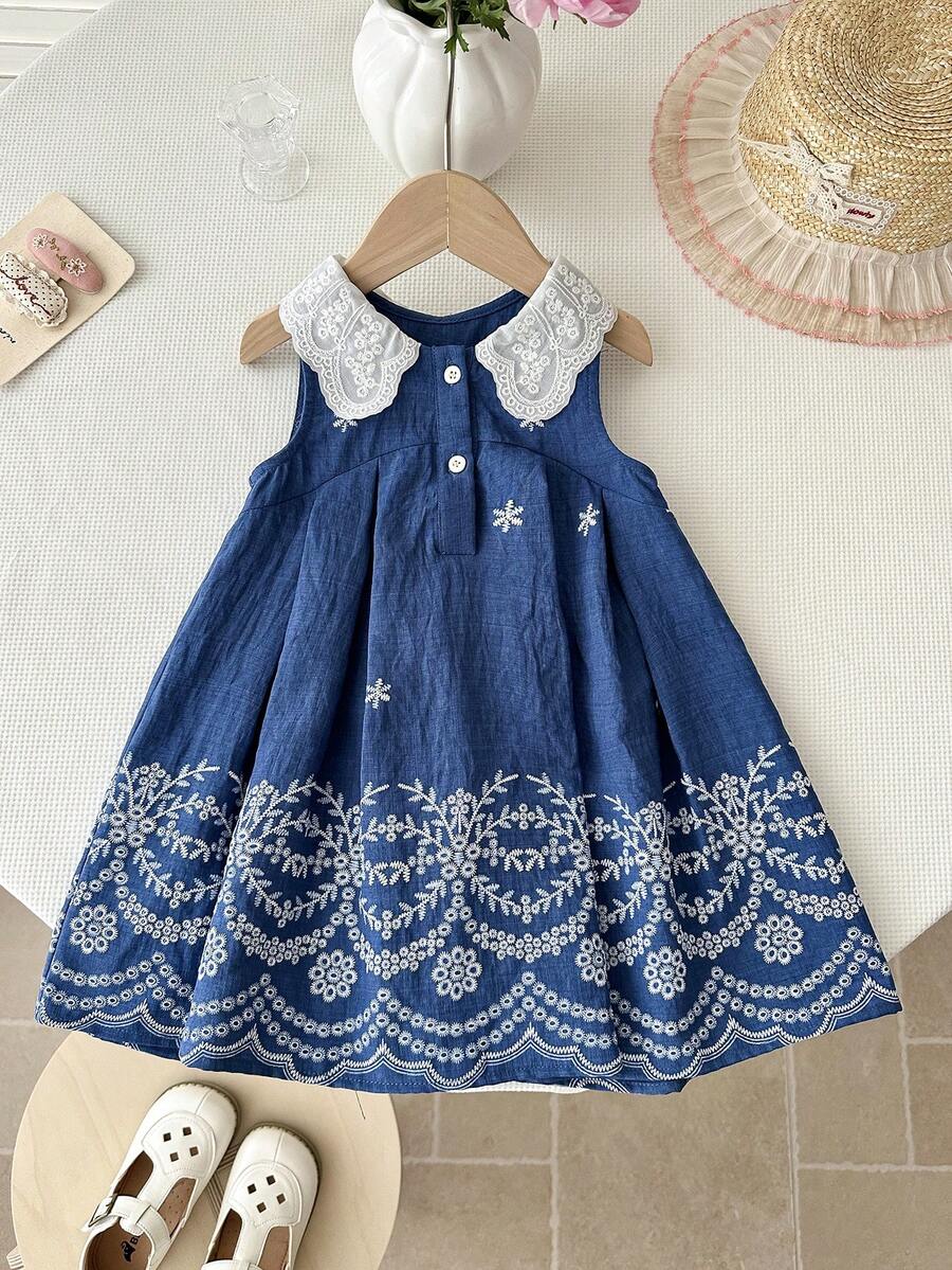 LMoss Kids Vestido informal de verano para niña con bordado floral sin mangas - Multicolor - Ver 1