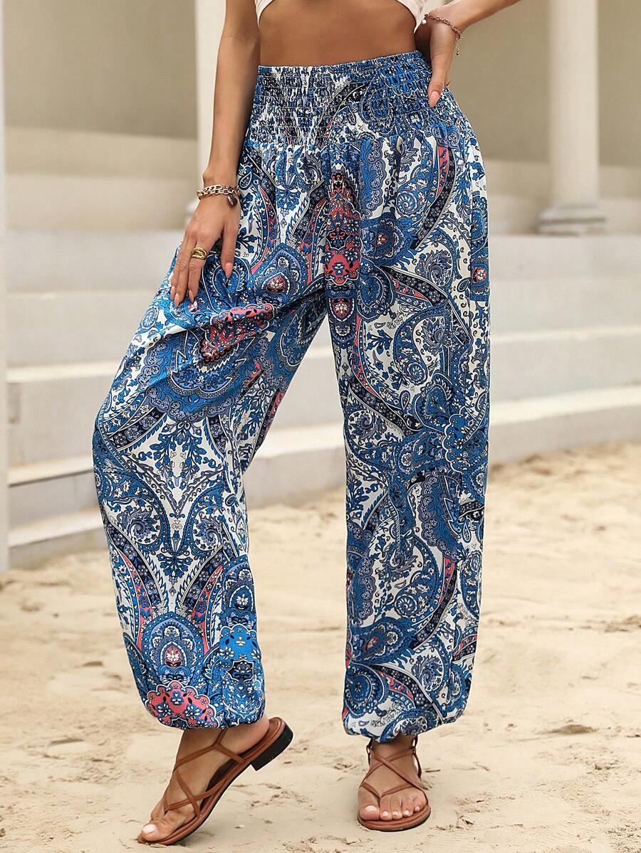 LanaWest All-Over Print Elastic Waist Casual Vacation Pants - Multicolor - View 1