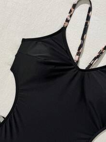Swim SXY Áo tắm liền thân nữ màu đen họa tiết da báo phối nhiều mảnh, hở lưng, dây mảnh, kiểu dáng mùa hè đi biển. - Nhiều màu - Xem 6