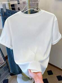 Resyla Women's Cute White And Silver Summer Everyday T-Shirt,Handcrafted Pearl And Rhinestone Embellished Heart Pattern,Elegant Crew Neck Short Sleeve Top - White - View 2