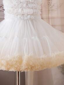 SHEIN Glamorique Kids 女婴优雅芭蕾薄纱公主裙，春夏款 - 米色 - 查看 5