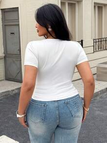 Easura Plus Size Dam Elegant Spets 2 I 1 Kortärmad T-shirt - Vitt - Visa 5