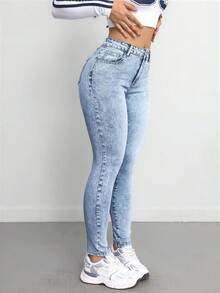 SHEIN Tall Women's Jeans Skinny Stretch Trousers Blue Tall Women's Jeans Joggers Women's Jeans Women Jeans Women's Jeans Women's Pants Blue Jeans Jeans Tall - Light Wash - View 4