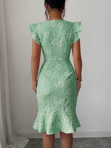 Elenzga Đầm công sở Jacquard thanh lịch cho mùa hè - Xanh nhạt - Xem 2