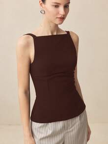 BizChic 吊带露背蝴蝶结装饰纹理针织背心，百搭春夏装，适合复活节、圣帕特里克节、优雅都市通勤、日常休闲、浪漫90年代复古风、派对礼服、海滩、毕业典礼、度假、婚礼宾客、伴娘、女主人等场合。 - 棕色 - 查看 6