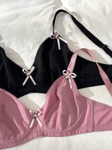 SHEIN 2pcs Plus Size Women Solid Color Cute Wireless Bra Set - Multicolor - View 3