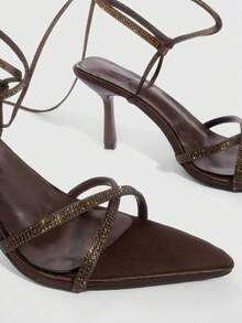 CUCCOO SZL Women Shoes Spring And Summer New Pointed Stiletto Brown Rhinestone Cross Strap Women's High Heel Sandals Fashion Comfortable Versatile Sexy Party Banquet Women Sandals - Brown - View 5