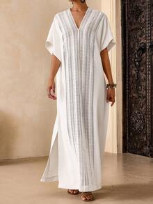 Lyxana Vestido Casual de Férias Reto Bege com Recortes para Mulheres - Bege - Visão 6