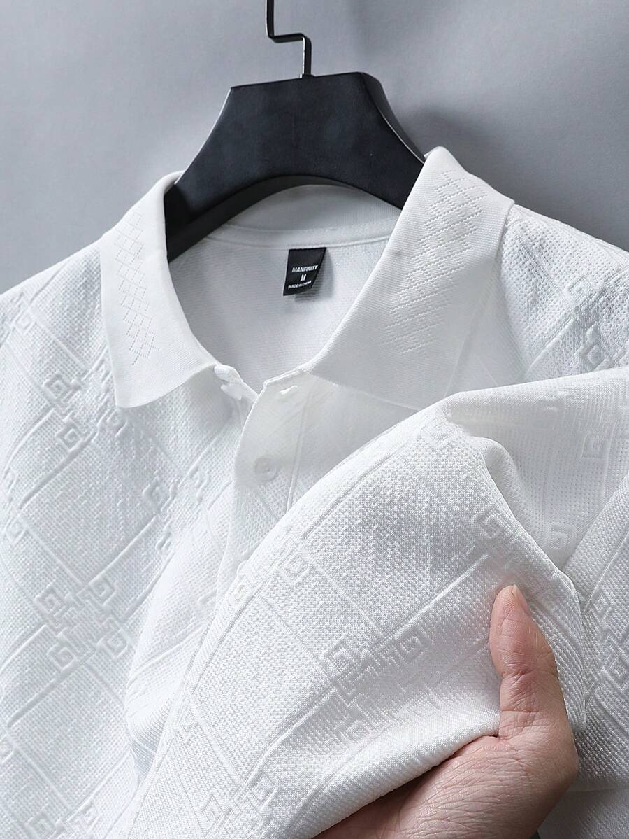 Manfinity Homme 男士针织提花纯色纹理罗纹领 Polo 衫 - 白色 - 查看 1