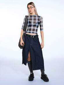 COUREZ Asymmetric Midi Skirt In Raw Denim Wash /Y2K Spring Clothes For Women Street Streetwear Cute Sexy Skirts Going Out Party Outfits Summer Skirts Denim Summer Outfits - Black - View 1