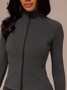 Musera Sport Reißverschluss BBL Aktiv Jacke Yoga Sport Workout Gym Pilates Fitness Alltag Lässig - Schwarz - Übersicht 2