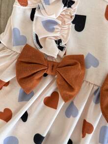 SHEIN Newborn Baby Girls Elegant Cute Heart Pattern Print Bow Decor Ruffle Hem Sleeveless Dress, Suitable For Spring/Summer, Photo Shoot, Wedding, Party, Daily Wear - Multicolor - View 7