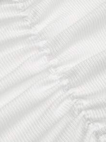 Sweetra Plus Size V-Neck Backless Ruffle Hem Knit Patchwork Bodycon Dress - White - View 3